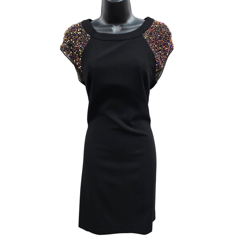 TRINA TURK Black Beaded Embellished Cap Sleeve Sheath Dress‎ Size 4